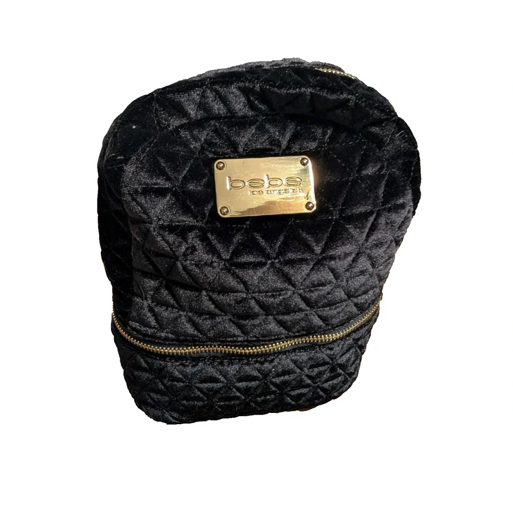BEBE Quilted Black Velvet Mini Backpack Gold Hardware‎ NWT